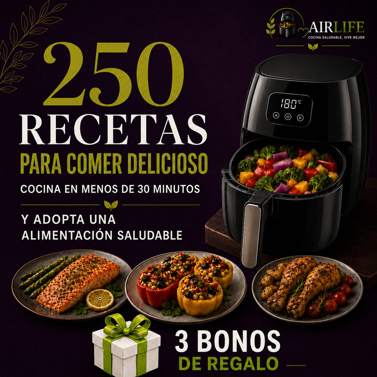250 recetas saludables para Air Fryer: comé delicioso y cociná en menos de 30 minutos